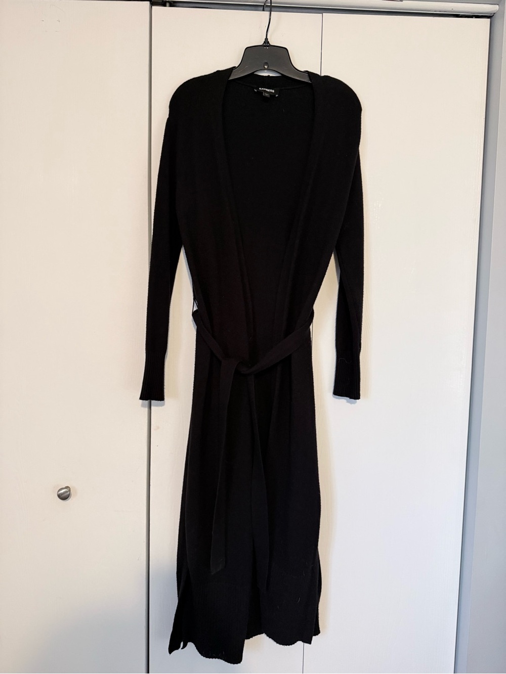 Express Black Knit Long Cardigan with Waist Tie